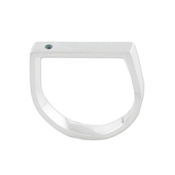 Alternate image for Minimalist Silver Band Ring with Blue Topaz Accent Discreetly Blue