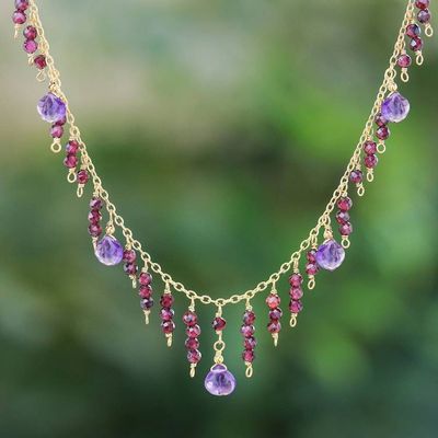 Alternate image for 24k Gold-Plated Amethyst and Garnet Waterfall Necklace Stylish Rose