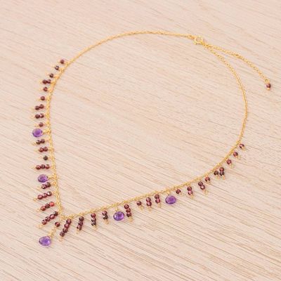 Alternate image for 24k Gold-Plated Amethyst and Garnet Waterfall Necklace Stylish Rose