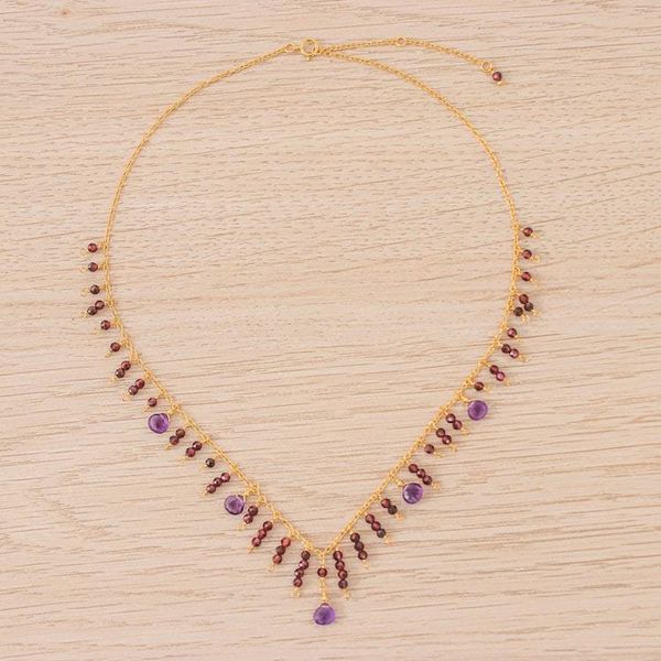 Alternate image for 24k Gold-Plated Amethyst and Garnet Waterfall Necklace Stylish Rose