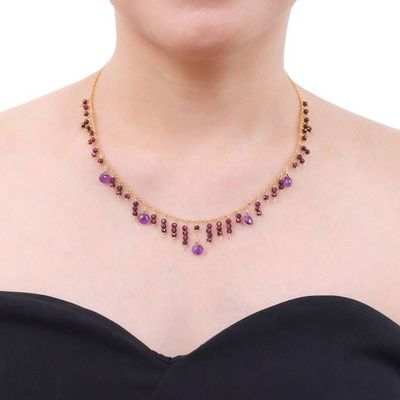 Alternate image for 24k Gold-Plated Amethyst and Garnet Waterfall Necklace Stylish Rose