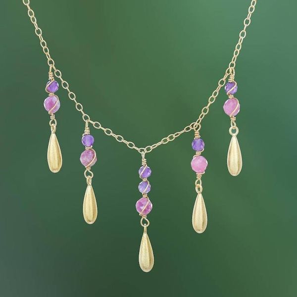 Alternate image for Tourmaline and Amethyst Pendant Waterfall Necklace Aria