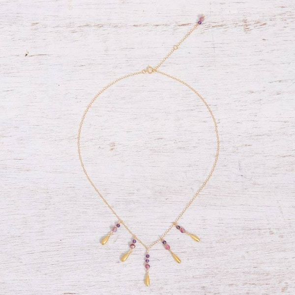 Alternate image for Tourmaline and Amethyst Pendant Waterfall Necklace Aria
