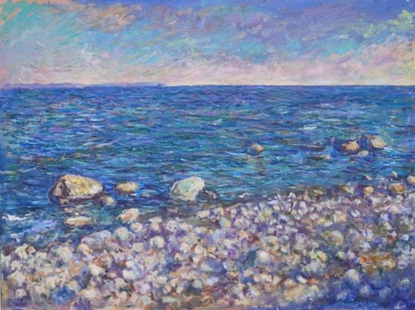Alternate image for Signed Impressionist Oil on Canvas Seascape Painting Afternoon by the Sea