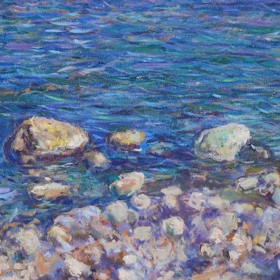 Alternate image for Signed Impressionist Oil on Canvas Seascape Painting Afternoon by the Sea