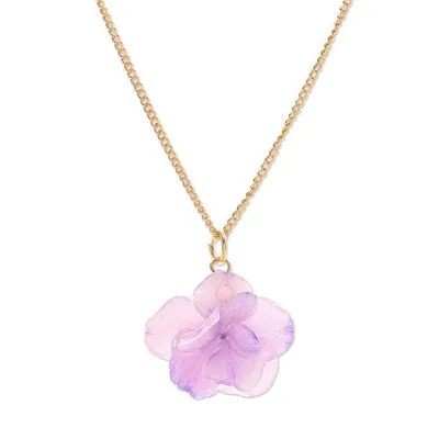 Primary image for Gold-Plated Purple Hydrangea Petal Pendant Necklace Wild Hydrangea in Purple