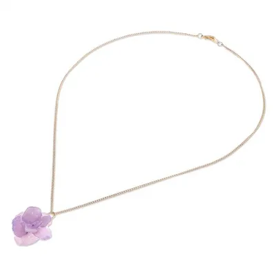 Alternate image for Gold-Plated Purple Hydrangea Petal Pendant Necklace Wild Hydrangea in Purple