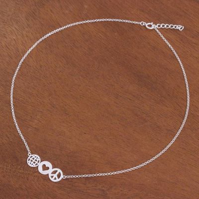 Alternate image for Sterling Silver Pendant Necklace Inspired by Peace Peace Line