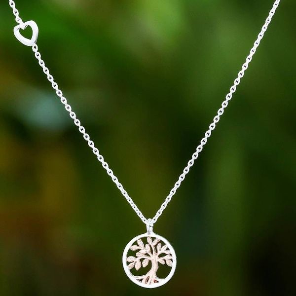 Alternate image for Rose Gold Accented Tree Pendant Necklace from Thailand Tree Corona
