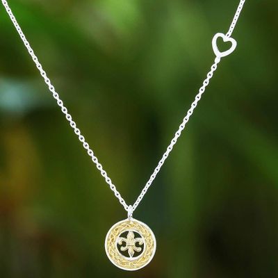 Alternate image for Gold Accented Sterling Silver Fleur-De-Lis Necklace Lovely Fleur-De-Lis