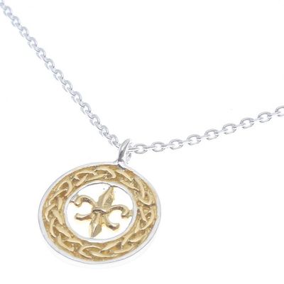 Alternate image for Gold Accented Sterling Silver Fleur-De-Lis Necklace Lovely Fleur-De-Lis