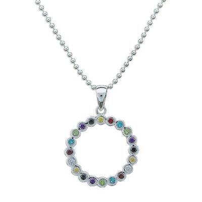 Alternate image for Multi-Gemstone Sterling Silver Circle Pendant Necklace Rainbow Ring