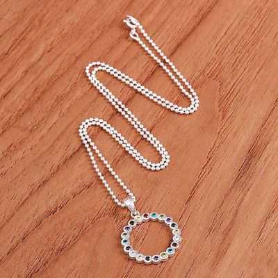 Alternate image for Multi-Gemstone Sterling Silver Circle Pendant Necklace Rainbow Ring