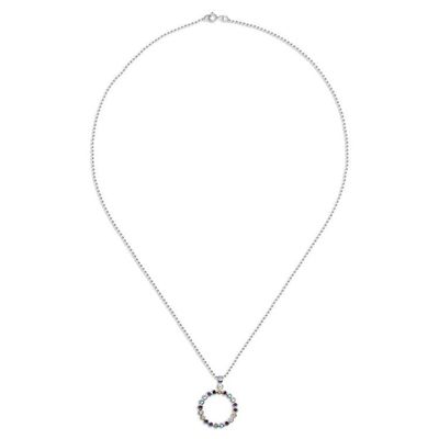 Alternate image for Multi-Gemstone Sterling Silver Circle Pendant Necklace Rainbow Ring