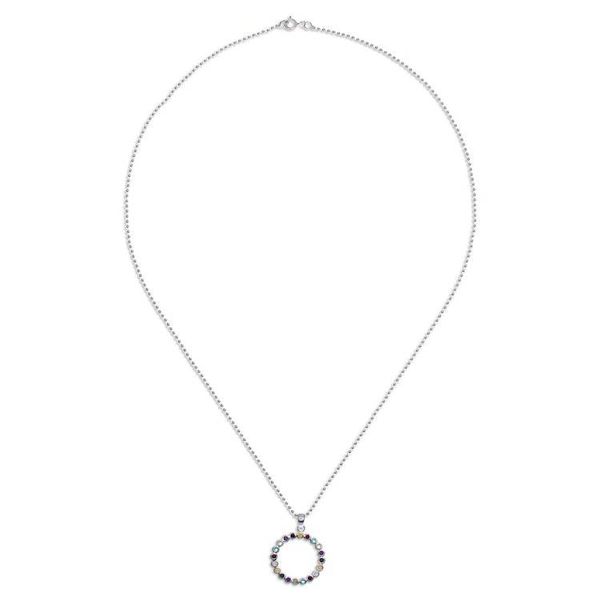 Alternate image for Multi-Gemstone Sterling Silver Circle Pendant Necklace Rainbow Ring