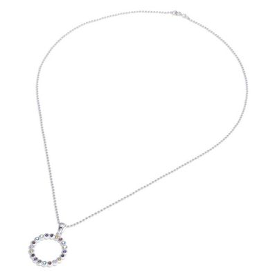 Alternate image for Multi-Gemstone Sterling Silver Circle Pendant Necklace Rainbow Ring