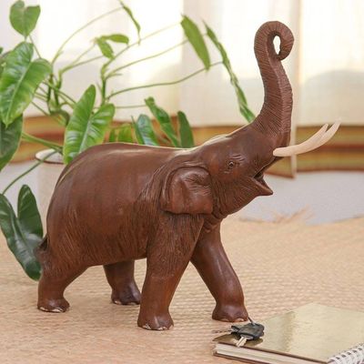 Alternate image for Handcrafted Wood Sculpture Elephant Joy