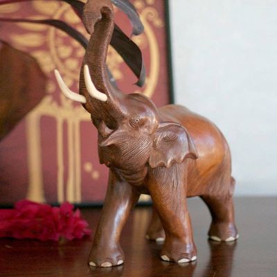 Alternate image for Handcrafted Wood Sculpture Elephant Joy