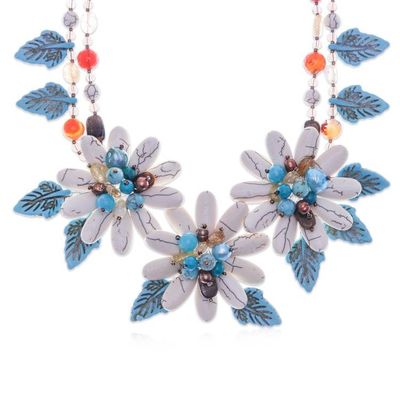 Alternate image for Fantasy-Themed Floral and Leafy Multi-Gemstone Necklace Winter Chrysanthemum