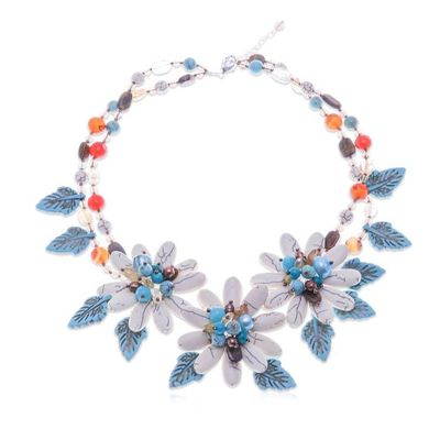 Alternate image for Fantasy-Themed Floral and Leafy Multi-Gemstone Necklace Winter Chrysanthemum