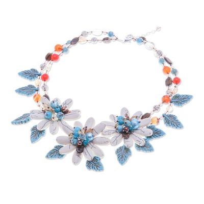 Alternate image for Fantasy-Themed Floral and Leafy Multi-Gemstone Necklace Winter Chrysanthemum