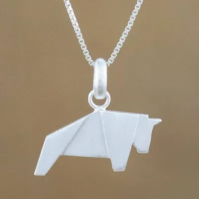 Primary image for Bull Necklace Hand Crafted in Brushed Sterling Silver Origami Bull