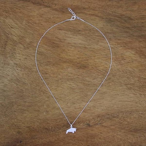 Alternate image for Bull Necklace Hand Crafted in Brushed Sterling Silver Origami Bull