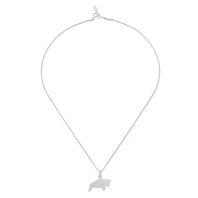 Alternate image for Bull Necklace Hand Crafted in Brushed Sterling Silver Origami Bull