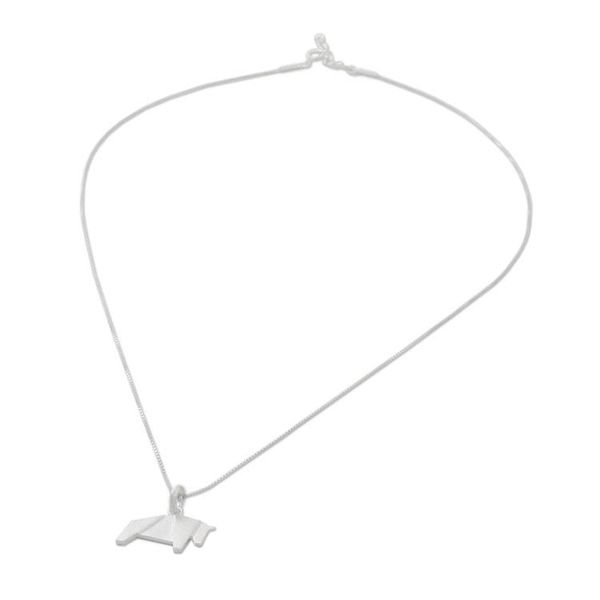 Alternate image for Bull Necklace Hand Crafted in Brushed Sterling Silver Origami Bull