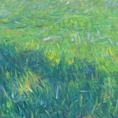 Alternate image for Signed Impressionist Green Rice Field Oil on Canvas Painting Rain-Kissed Rice Fields