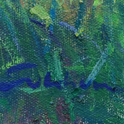 Alternate image for Signed Impressionist Green Rice Field Oil on Canvas Painting Rain-Kissed Rice Fields