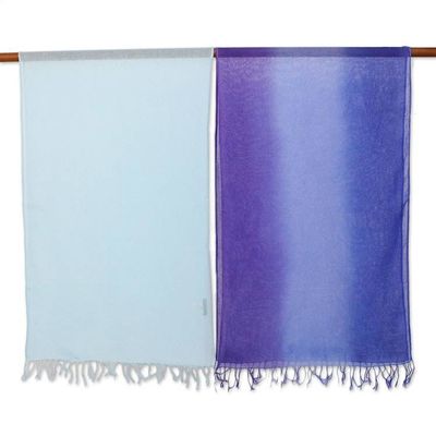 Alternate image for Striped Cotton Wrap Scarves in Blue from Thailand Pair Seaside Breeze
