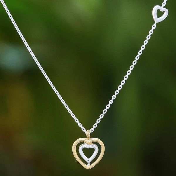 Alternate image for Heart-Shaped Gold Accented Sterling Silver Pendant Necklace Lovely Heart