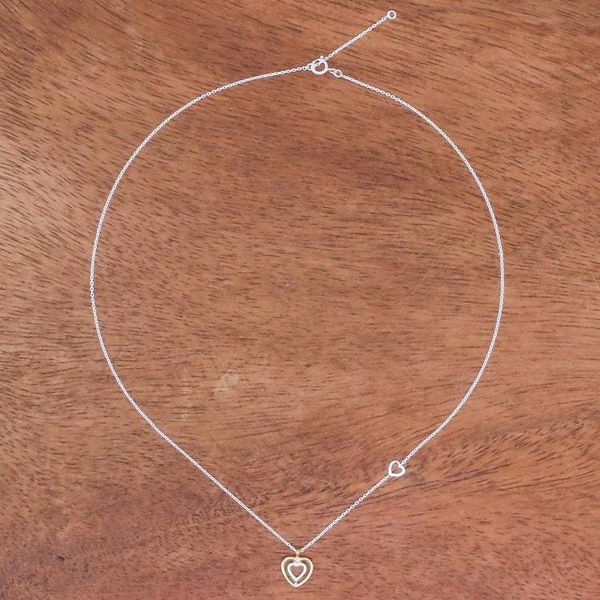 Alternate image for Heart-Shaped Gold Accented Sterling Silver Pendant Necklace Lovely Heart