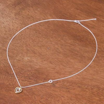 Alternate image for Heart-Shaped Gold Accented Sterling Silver Pendant Necklace Lovely Heart