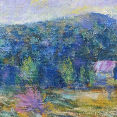 Alternate image for Thai-Made Impressionist Oil on Canvas Painting of Rice Field Rice Field in Winter