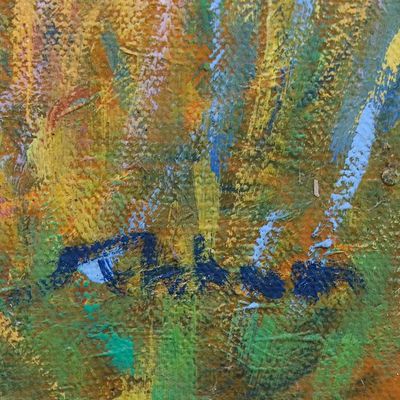 Alternate image for Thai-Made Impressionist Oil on Canvas Painting of Rice Field Rice Field in Winter