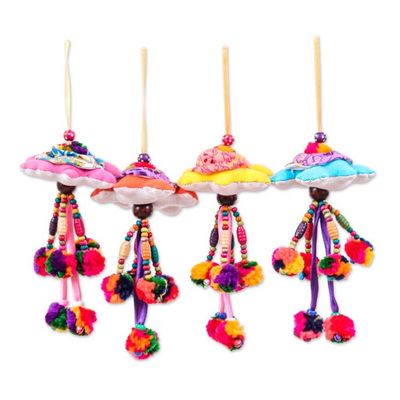 Alternate image for 4 Cotton Blend Turtle Christmas Ornaments with Pompom Bell Joyful Turtles