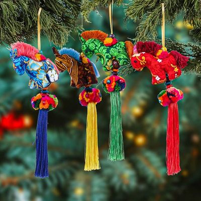 Alternate image for Embroidered 4-Piece Rayon and Cotton Horse Ornament Set Gallop in Colors