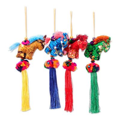 Alternate image for Embroidered 4-Piece Rayon and Cotton Horse Ornament Set Gallop in Colors