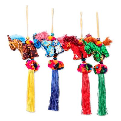 Alternate image for Embroidered 4-Piece Rayon and Cotton Horse Ornament Set Gallop in Colors