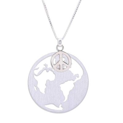 Alternate image for Sterling Silver Pendant Necklace with Globe and Peace Symbol Peaceful Planet