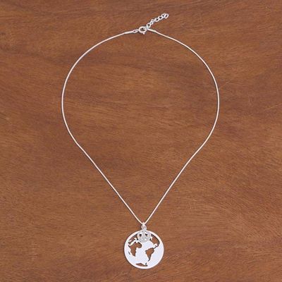 Alternate image for Sterling Silver Pendant Necklace with Globe and Peace Symbol Peaceful Planet
