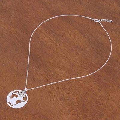 Alternate image for Sterling Silver Pendant Necklace with Globe and Peace Symbol Peaceful Planet