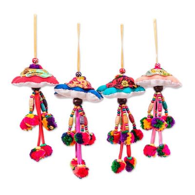 Alternate image for 4 Turtle-Themed Cotton Blend Ornaments with Pompoms Bells Holiday Turtles