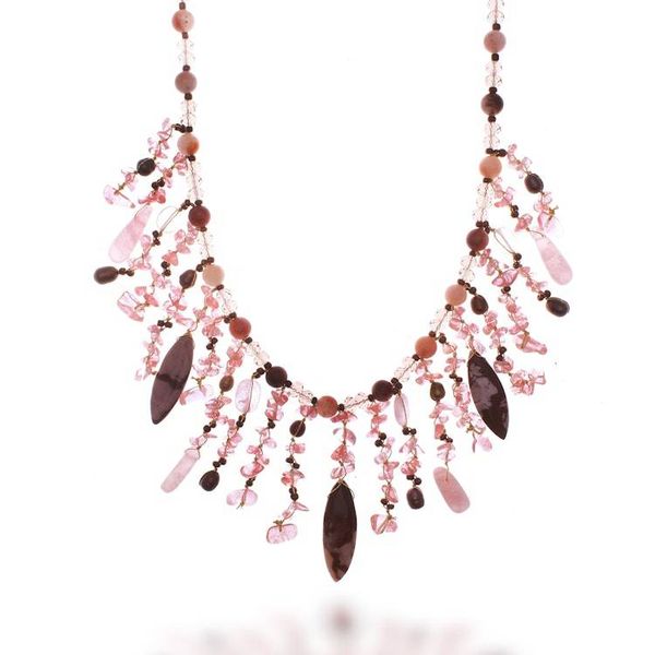 Alternate image for Pink Multi-Gemstone Beaded Waterfall Necklace from Thailand Wild Pink