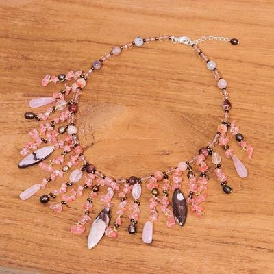 Alternate image for Pink Multi-Gemstone Beaded Waterfall Necklace from Thailand Wild Pink