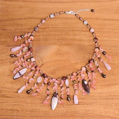 Alternate image for Pink Multi-Gemstone Beaded Waterfall Necklace from Thailand Wild Pink