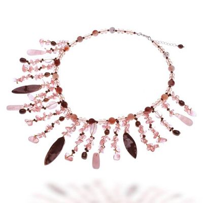 Alternate image for Pink Multi-Gemstone Beaded Waterfall Necklace from Thailand Wild Pink