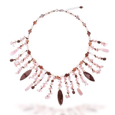 Alternate image for Pink Multi-Gemstone Beaded Waterfall Necklace from Thailand Wild Pink